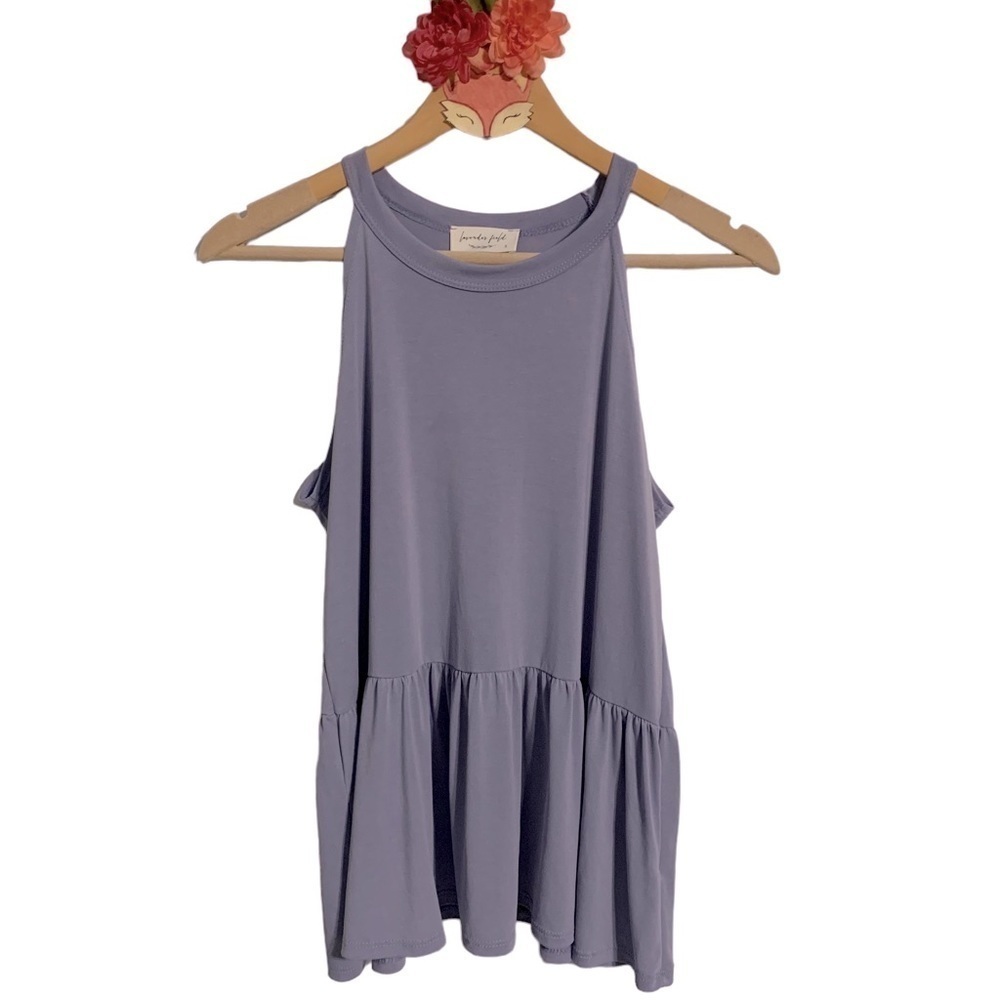 Lavender Field lavender halter neck dropped armhole peplum tank top size S